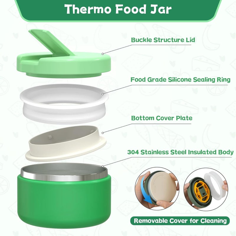Aimsnk Kids Bento Lunch Box with 8oz Soup Thermo, Kids Leakproof Lunch Food Containers with 4 Compartment,Insulated Hot Food Jar with Lunch Bag for School, Travel (Green) - Image 4